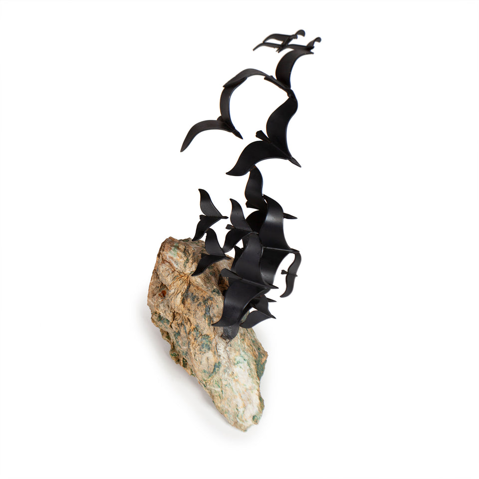 Birds in Flight Kinetic Sculpture on Quartz Curtis Jere