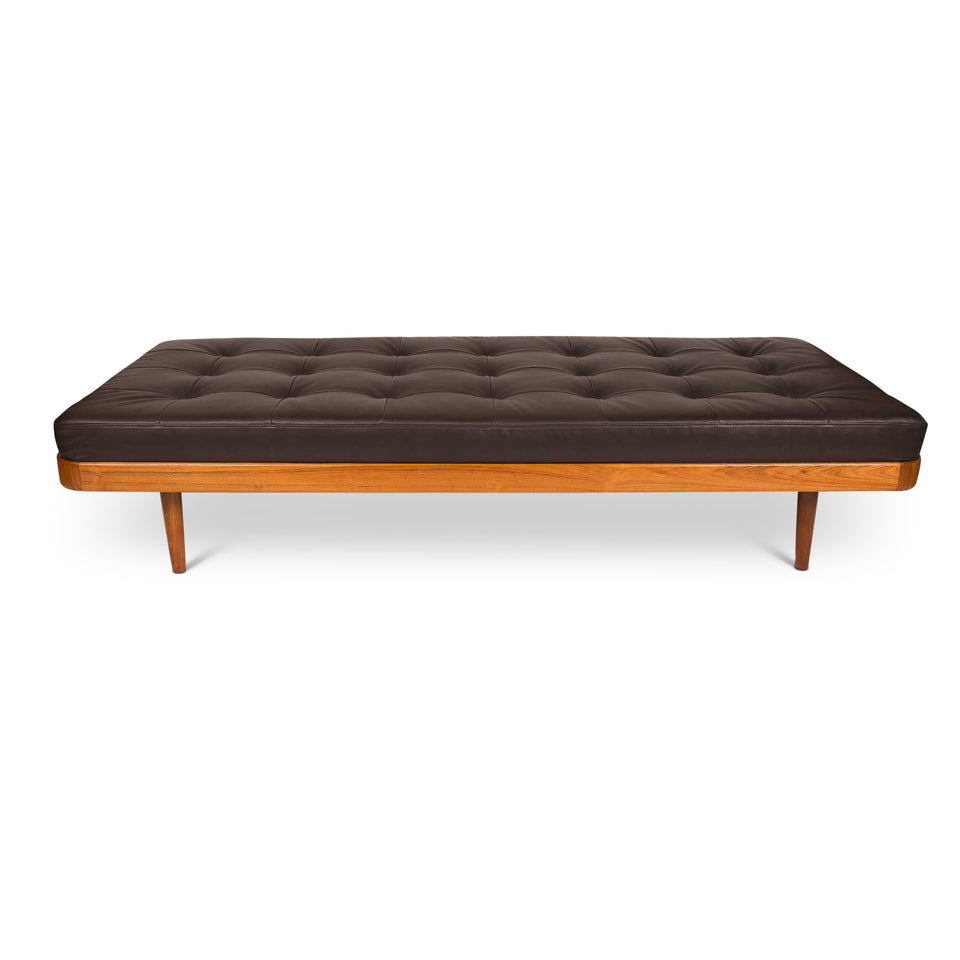 Vintage Mid-Century Modern Teak Daybed in Tufted Leather