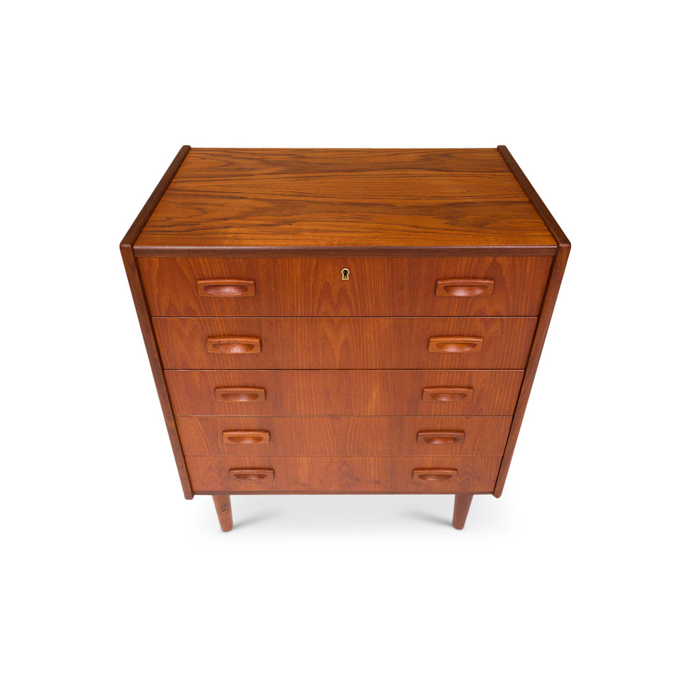 Vintage Danish Mid-Century Teak Five Drawer Lowboy Dresser