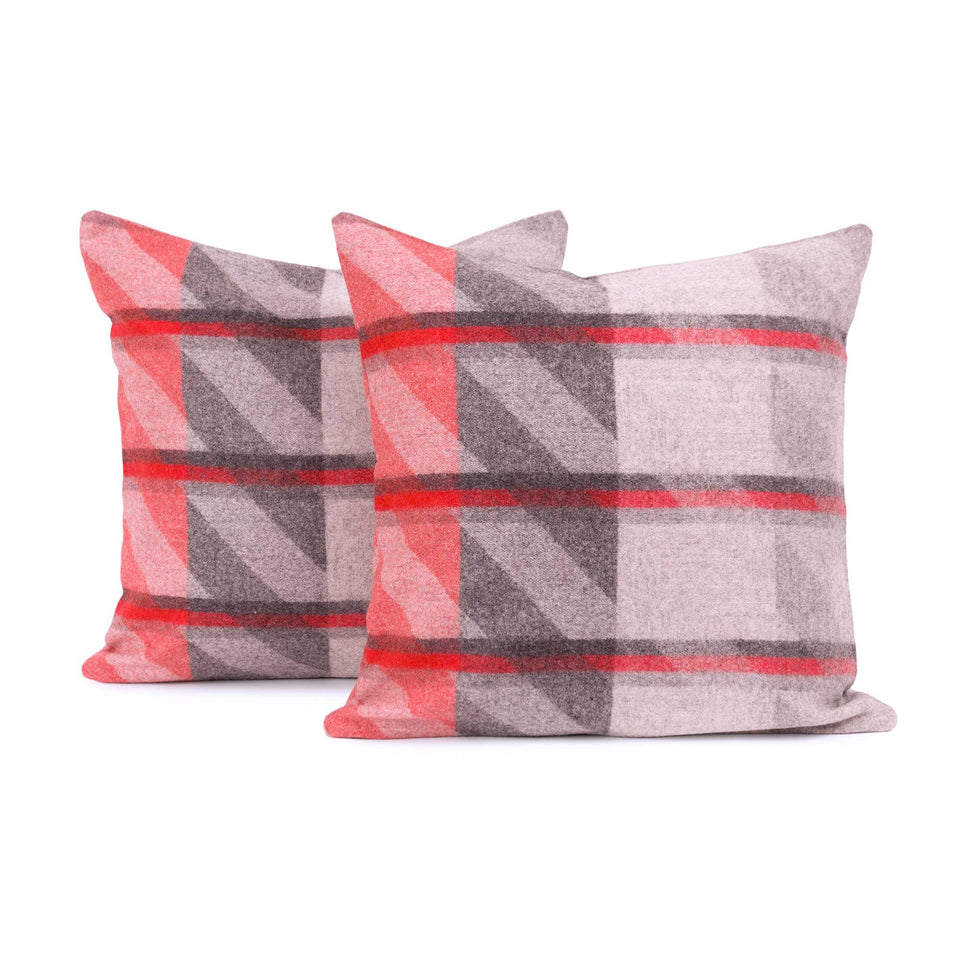 Red Plaid Lambswool Pillow Cover (Pair)