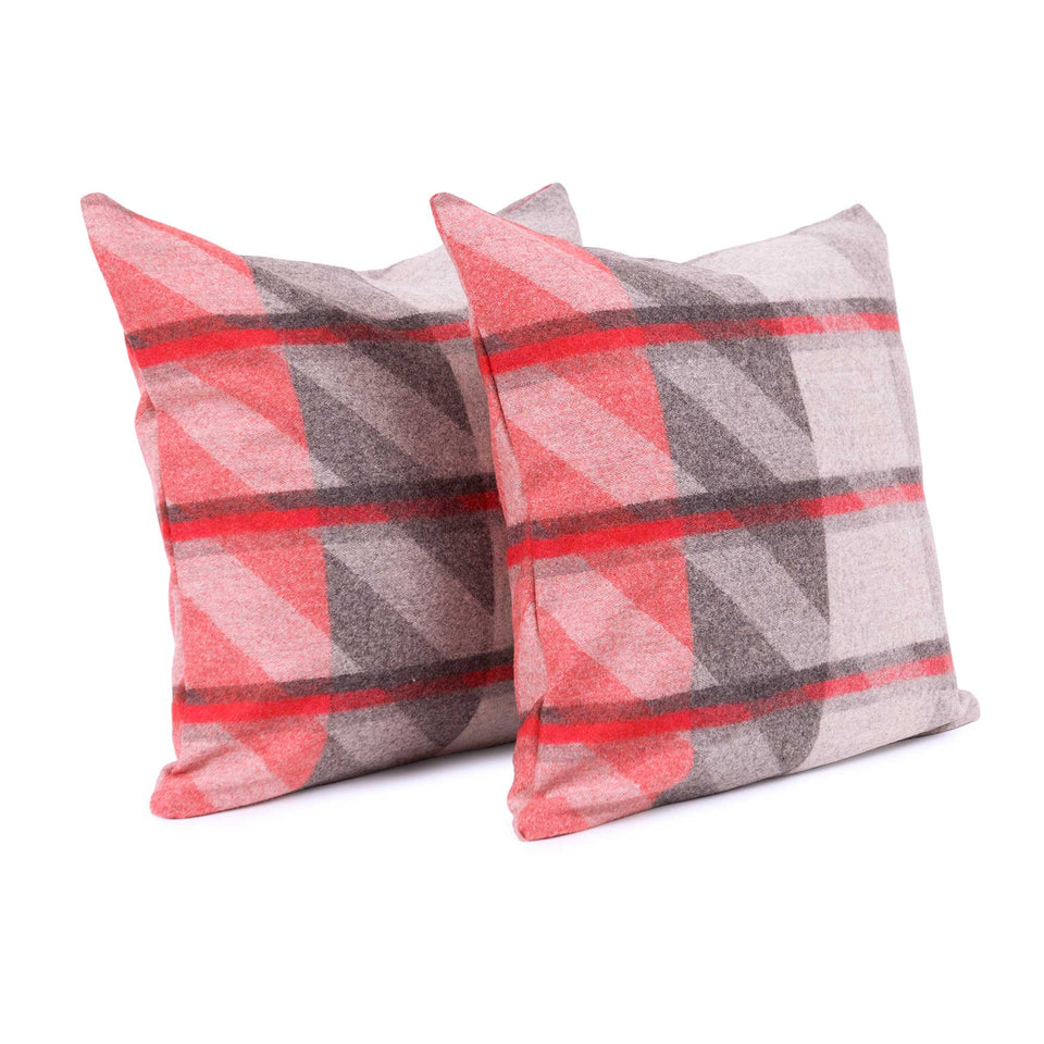 Red Plaid Lambswool Pillow Cover (Pair)