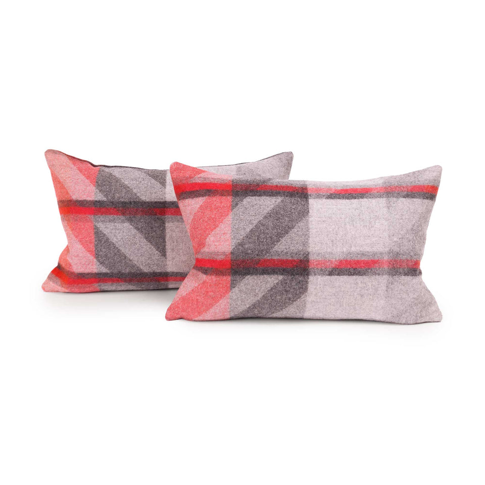 Red Plaid Lambswool Lumbar Pillow Cover (Pair)