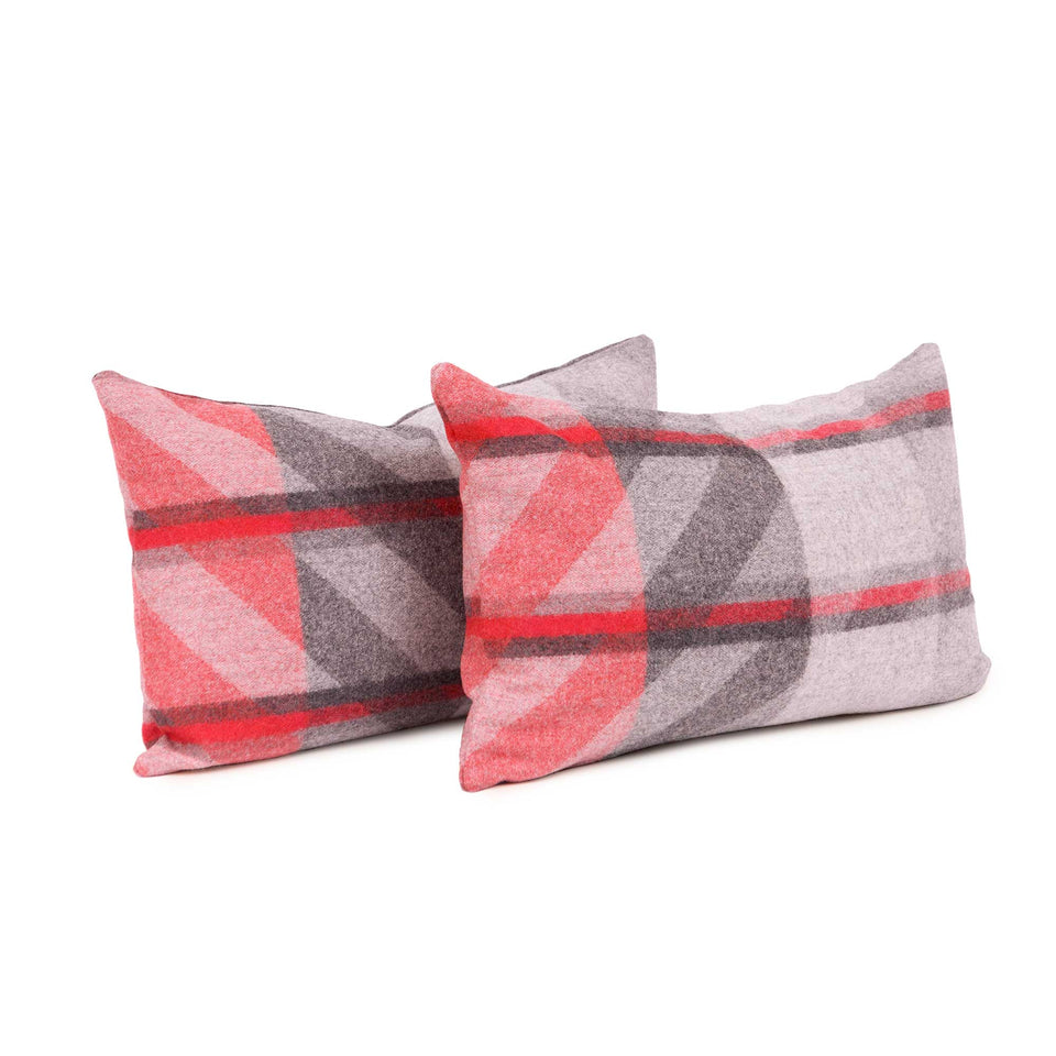 Red Plaid Lambswool Lumbar Pillow Cover (Pair)