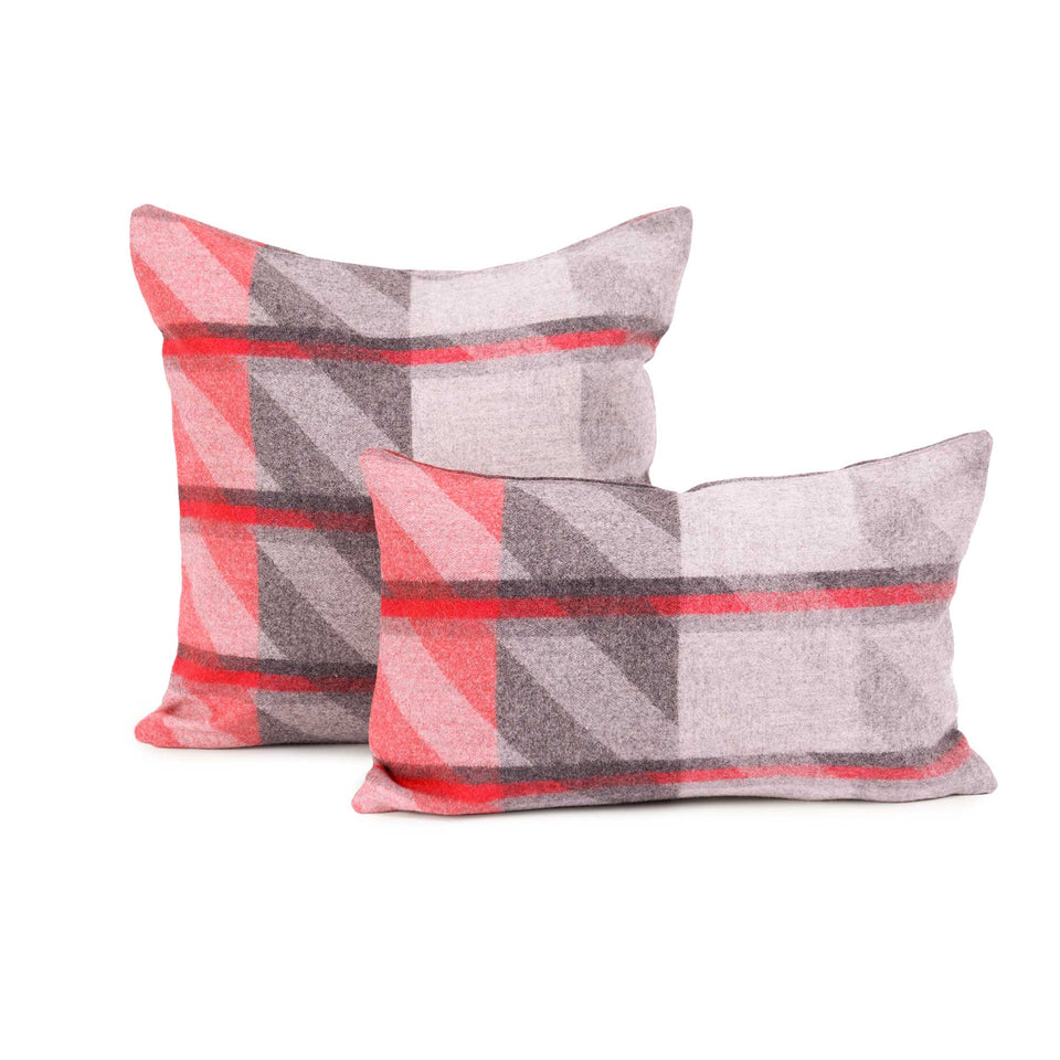 Red Plaid Lambswool Throw + Lumbar Pillow Covers