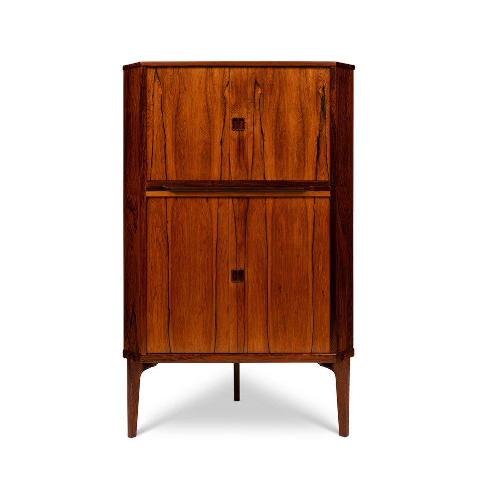 Vintage Danish Mid-Century Rosewood Corner Bar Cabinet