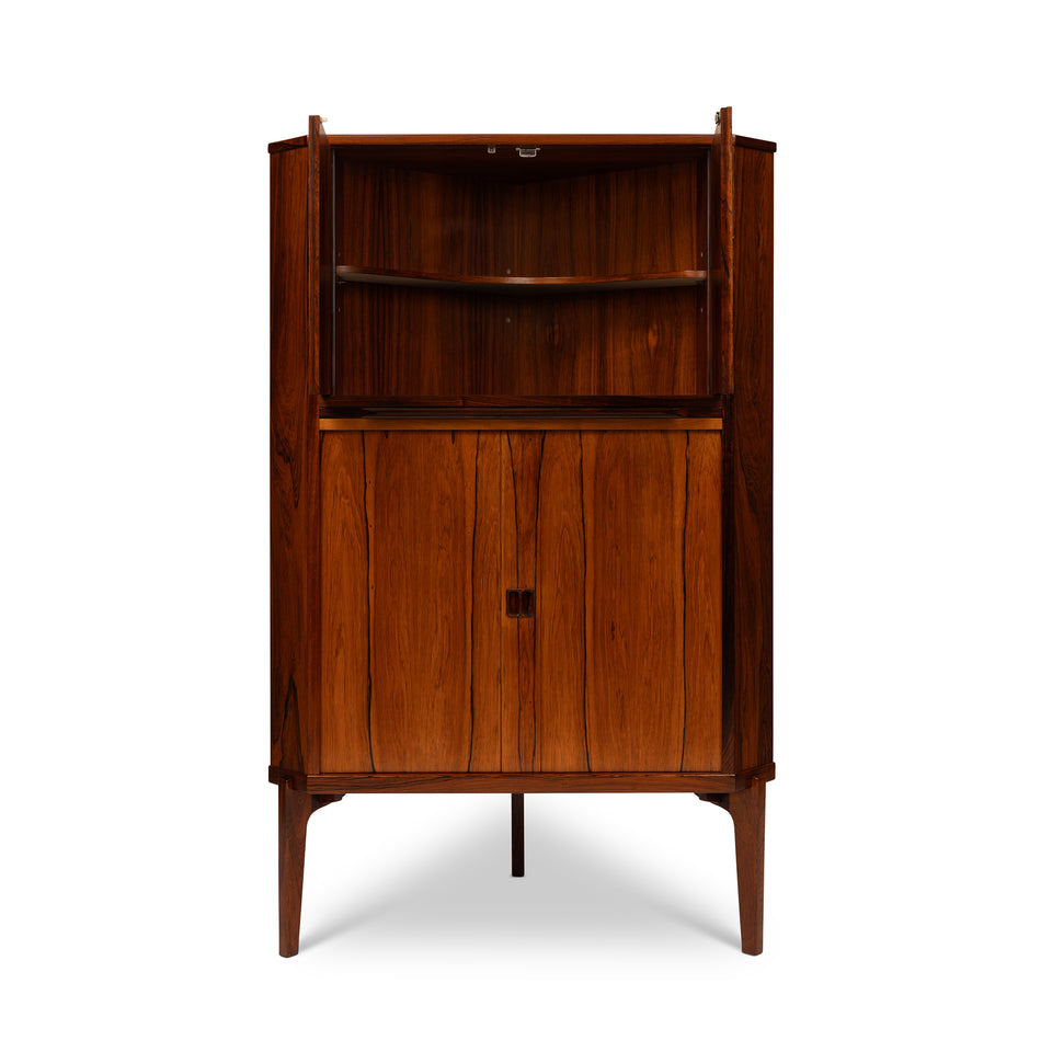 Vintage Danish Mid-Century Rosewood Corner Bar Cabinet