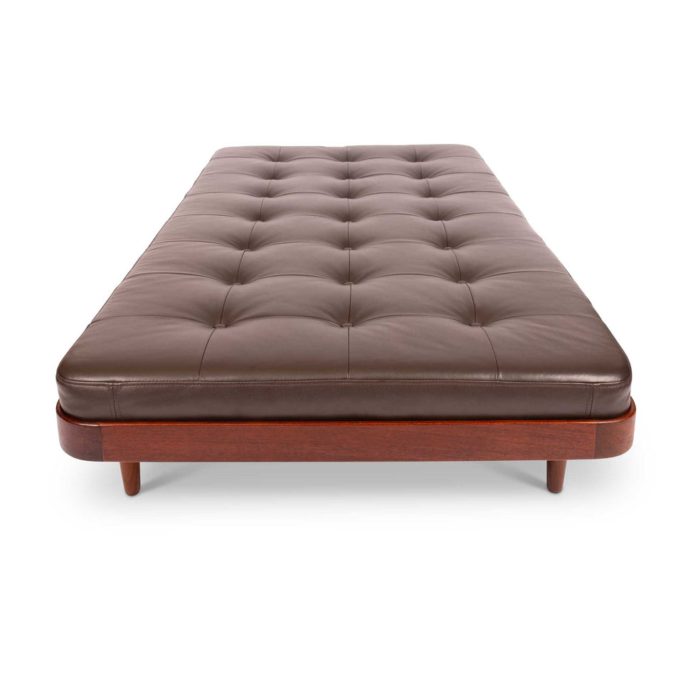 Vintage Mid-Century Modern Teak Daybed in Tufted Leather