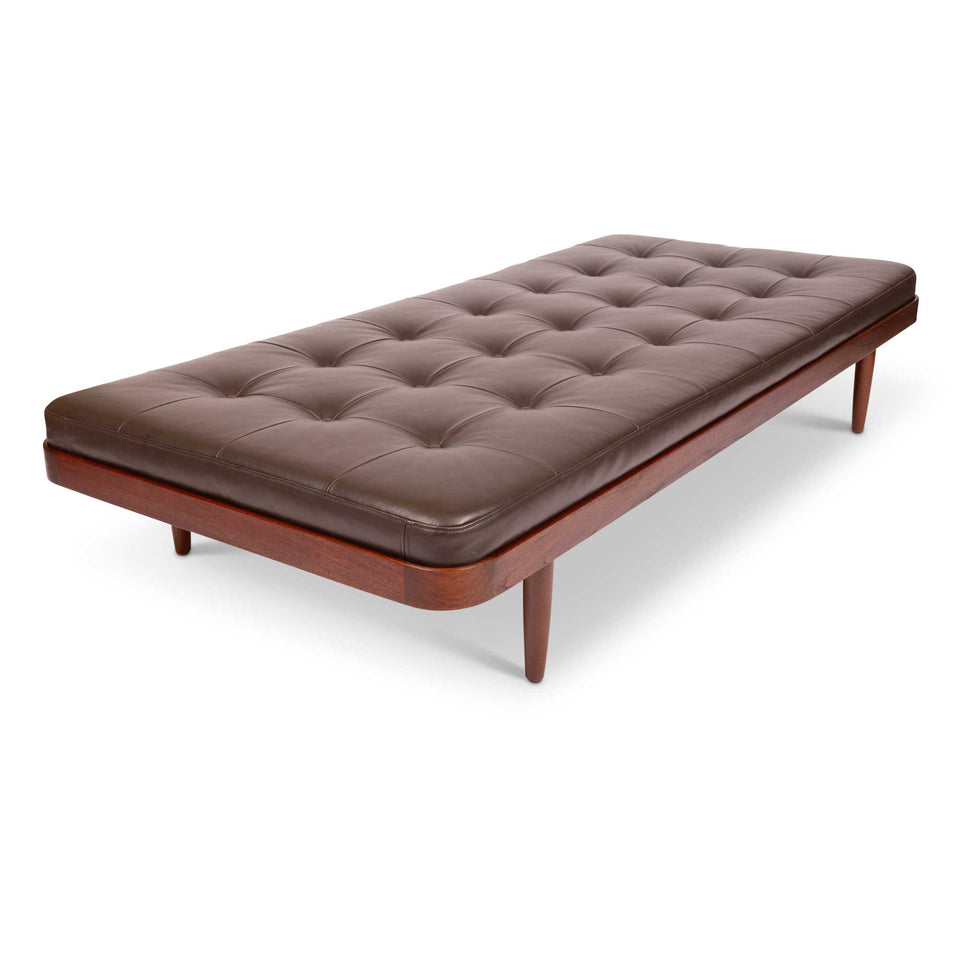 Vintage Mid-Century Modern Teak Daybed in Tufted Leather