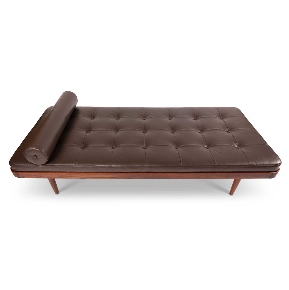 Vintage Mid-Century Modern Teak Daybed in Tufted Leather