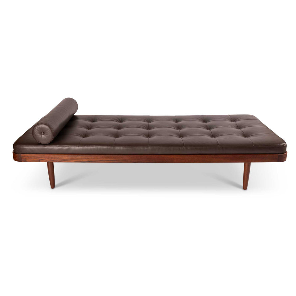 Vintage Mid-Century Modern Teak Daybed in Tufted Leather