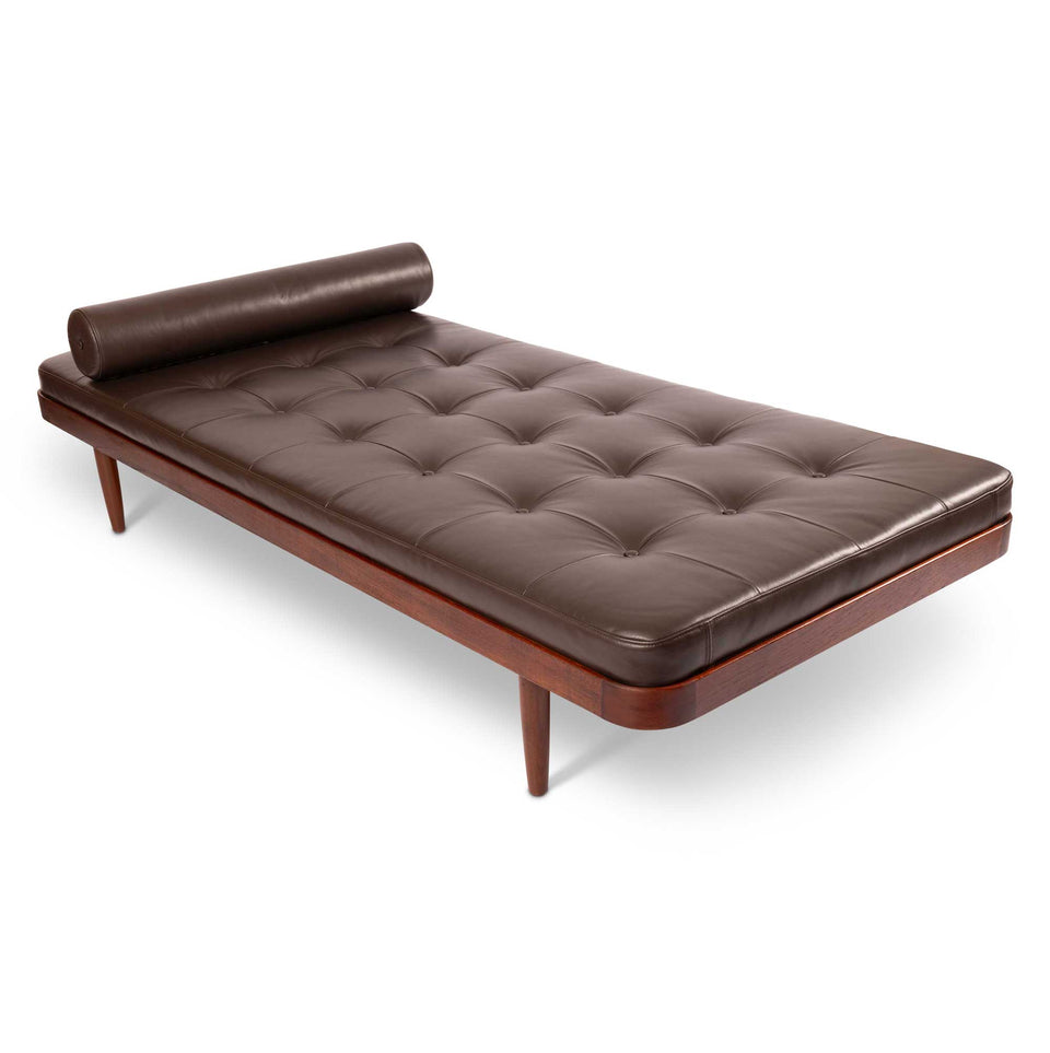 Vintage Mid-Century Modern Teak Daybed in Tufted Leather