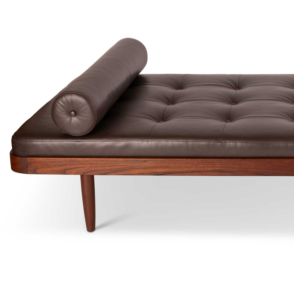 Vintage Mid-Century Modern Teak Daybed in Tufted Leather