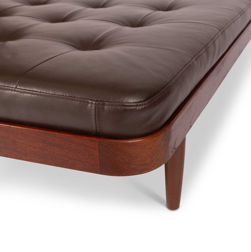 Vintage Mid-Century Modern Teak Daybed in Tufted Leather