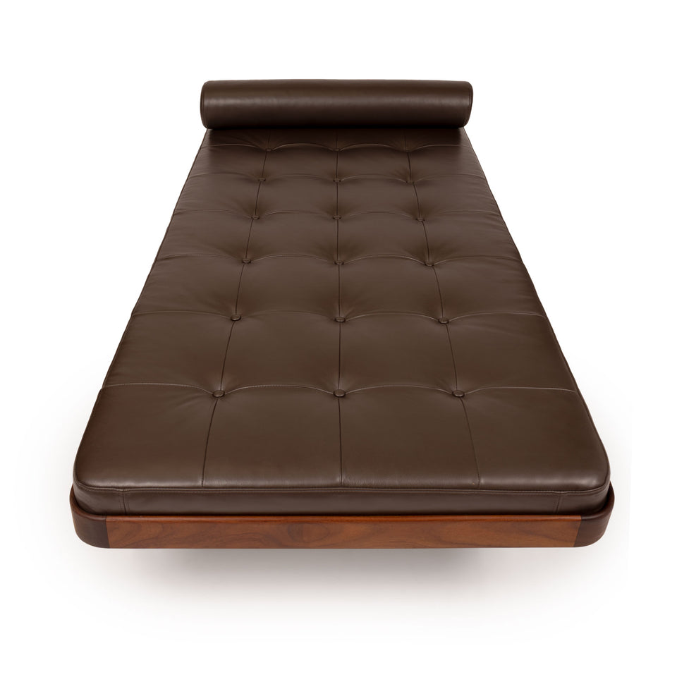 Vintage Mid-Century Modern Teak Daybed in Tufted Leather