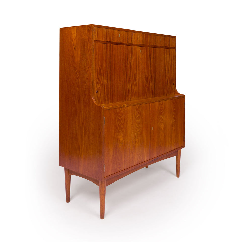 Danish Mid-Century Modern Teak Bar Hutch | Vintage Scandinavian Cocktail Cabinet