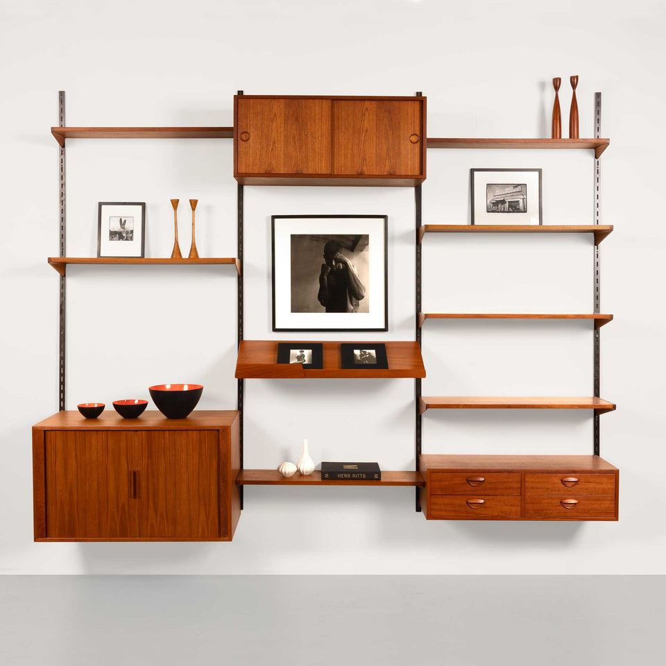 Kai Kristansen Teak Wall System Danish Mid-Century 1960s w/ Tambour Cabinet