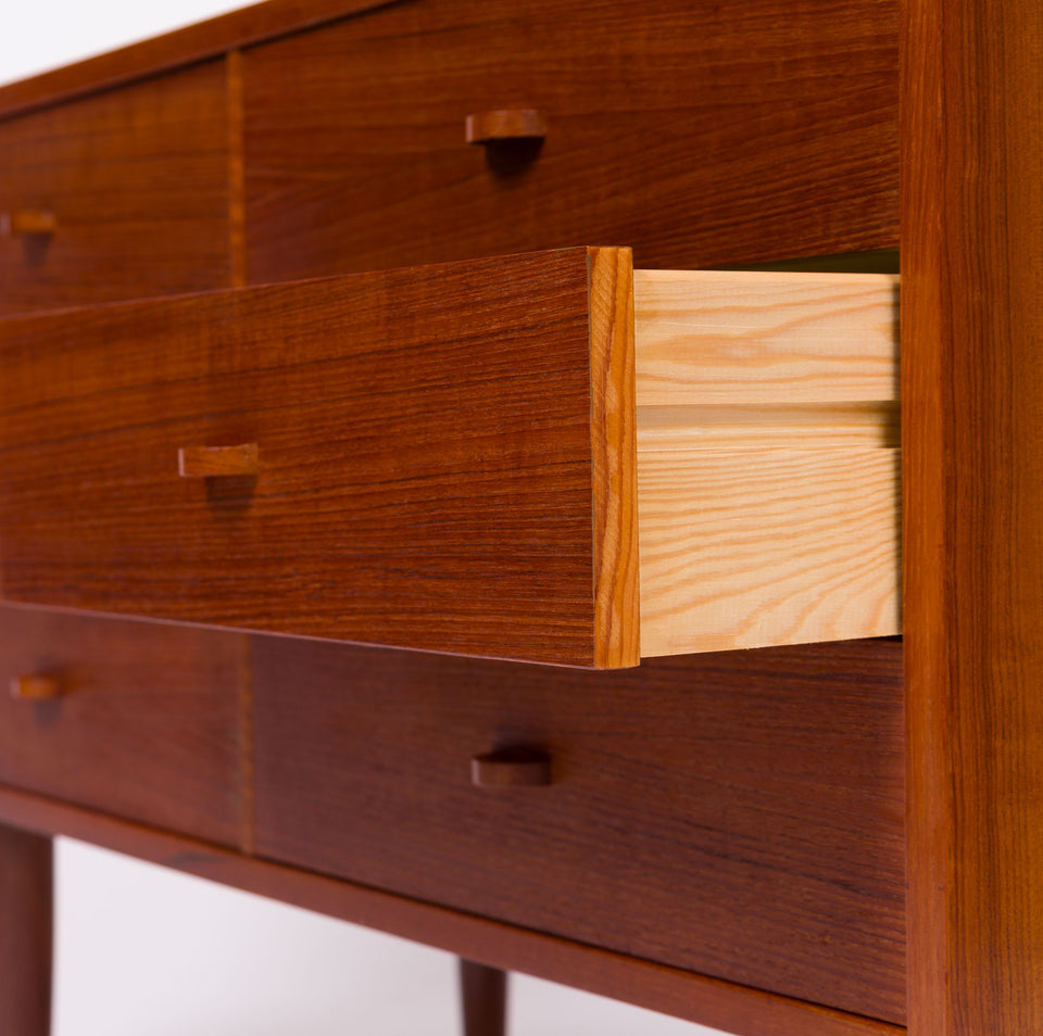 Vintage Danish Mid-Century Lowboy Six Drawer Dresser Storage Cabinet