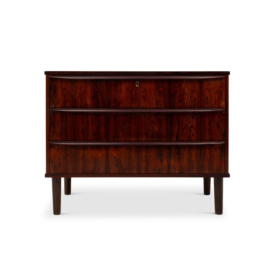 Vintage Danish Mid-Century Rosewood Three-Drawer Lowboy Dresser