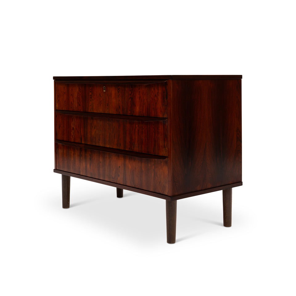 Vintage Danish Mid-Century Rosewood Three-Drawer Lowboy Dresser
