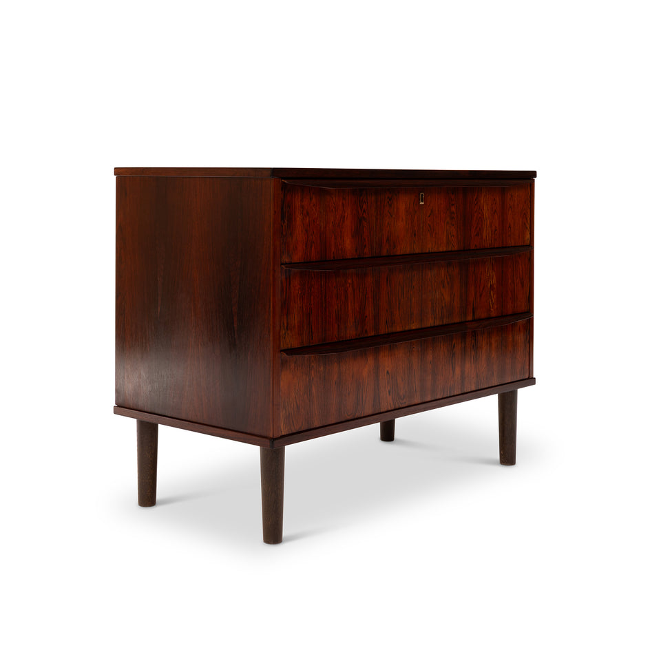 Vintage Danish Mid-Century Rosewood Three-Drawer Lowboy Dresser