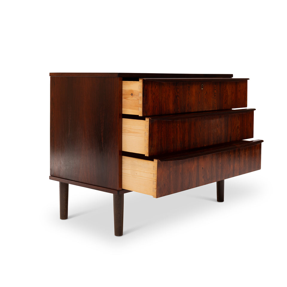 Vintage Danish Mid-Century Rosewood Three-Drawer Lowboy Dresser