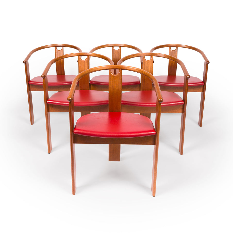 Landerholm & Lund Danish Mid Century Tripod Dining Chairs in Teak Set of Six 1960s