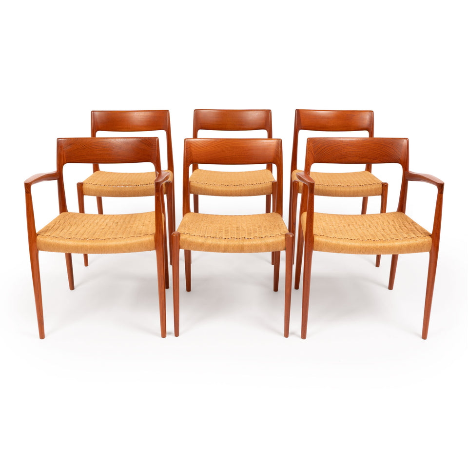 Vintage Niels Otto Møller Model 77 & 57 Teak Dining Chairs with Danish Papercord