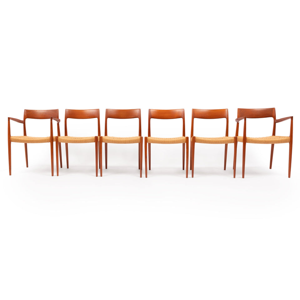 Vintage Niels Otto Møller Model 77 & 57 Teak Dining Chairs with Danish Papercord