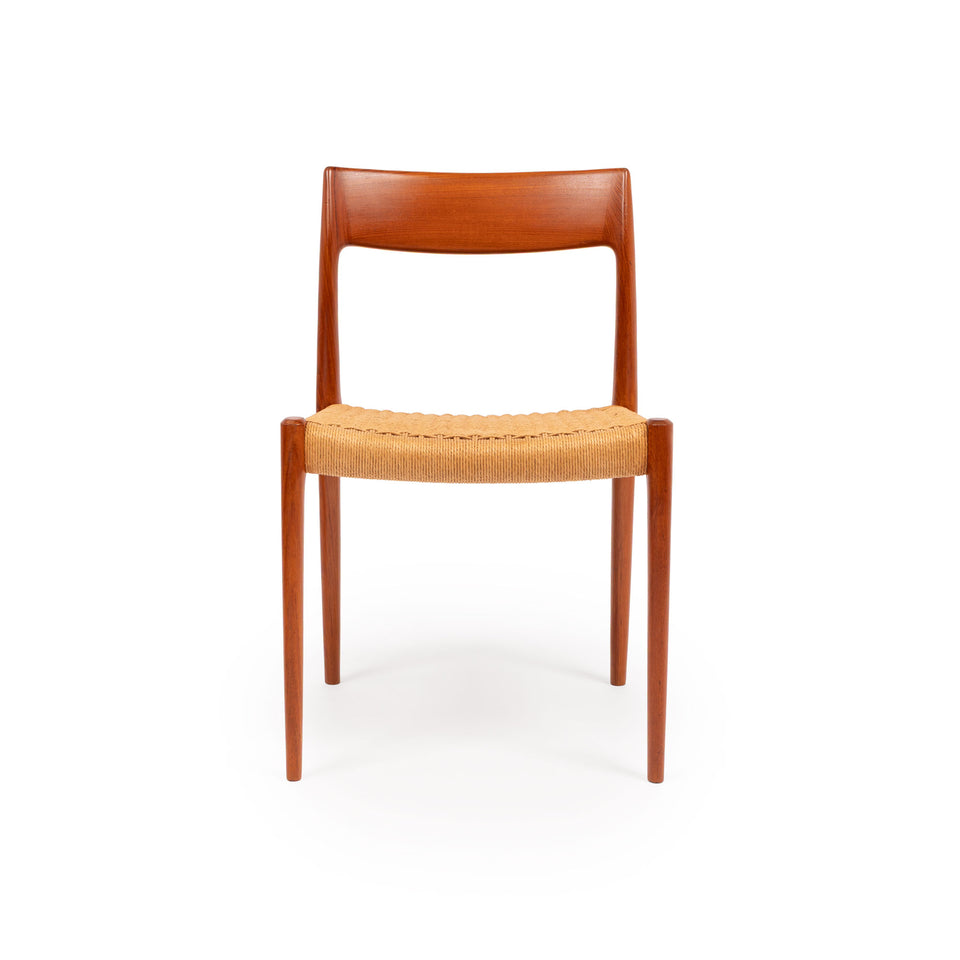 Vintage Niels Otto Møller Model 77 & 57 Teak Dining Chairs with Danish Papercord