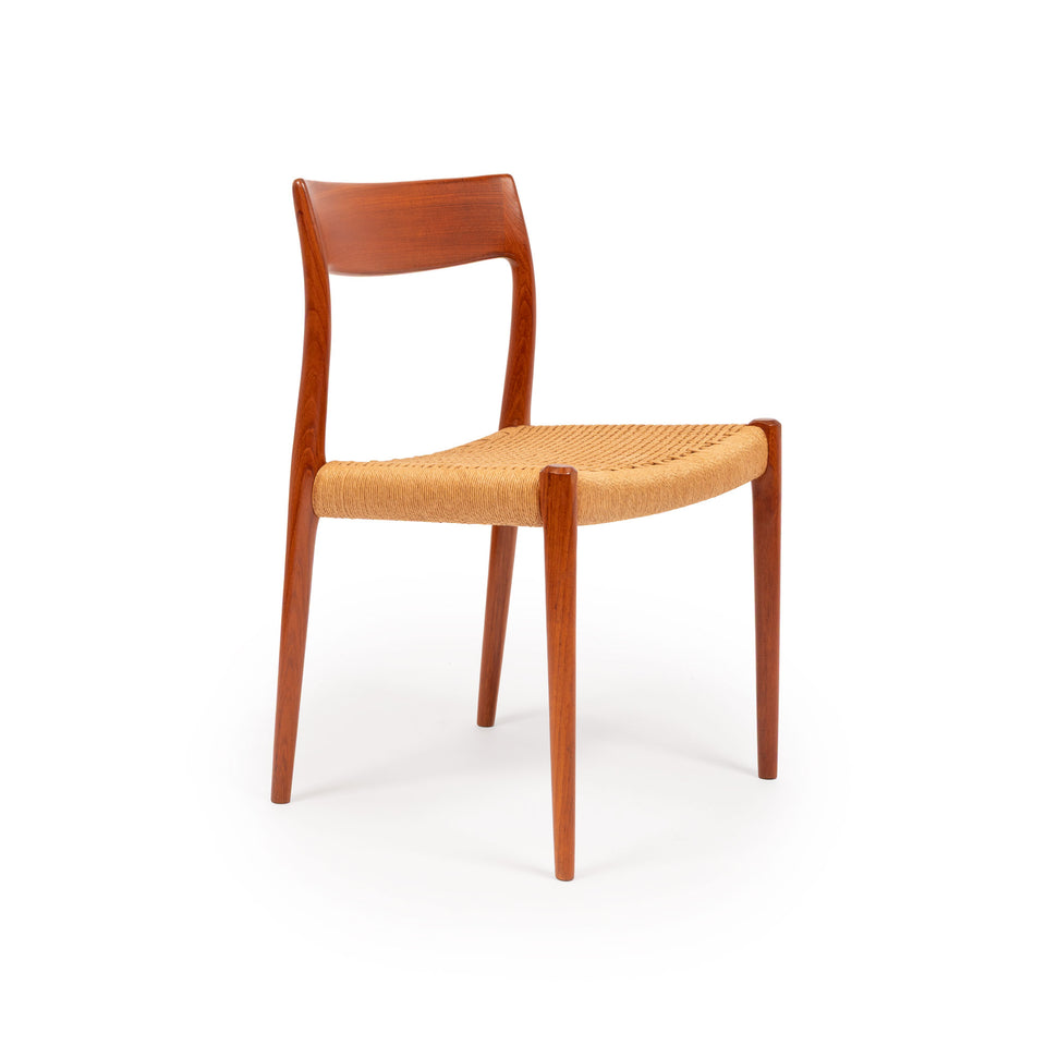 Vintage Niels Otto Møller Model 77 & 57 Teak Dining Chairs with Danish Papercord