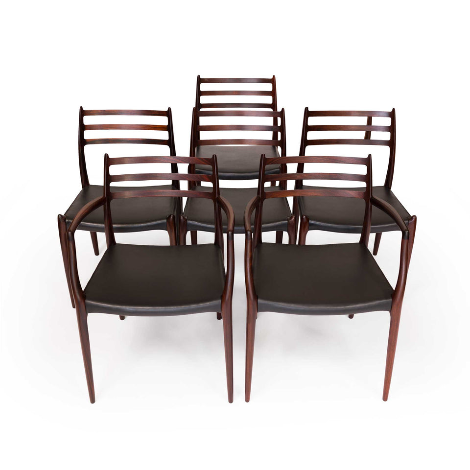 Set of 6 Vintage Niels Otto Møller 78 & 62 Dining Chairs in Solid Rosewood