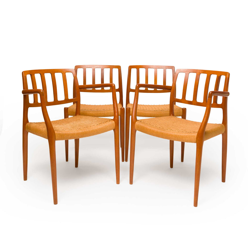 J.L. Møller Danish Modern Dining Chair Set – Models 83 & 66 in Teak & Papercord
