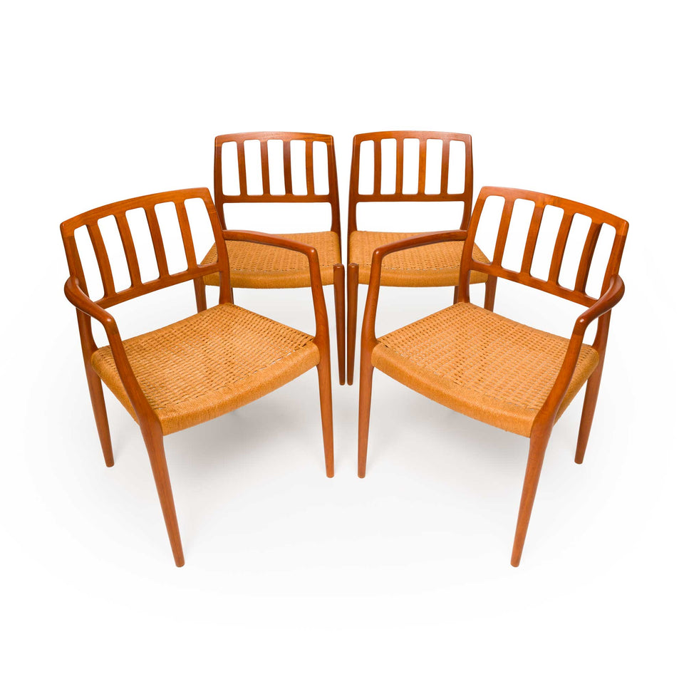 J.L. Møller Danish Modern Dining Chair Set – Models 83 & 66 in Teak & Papercord