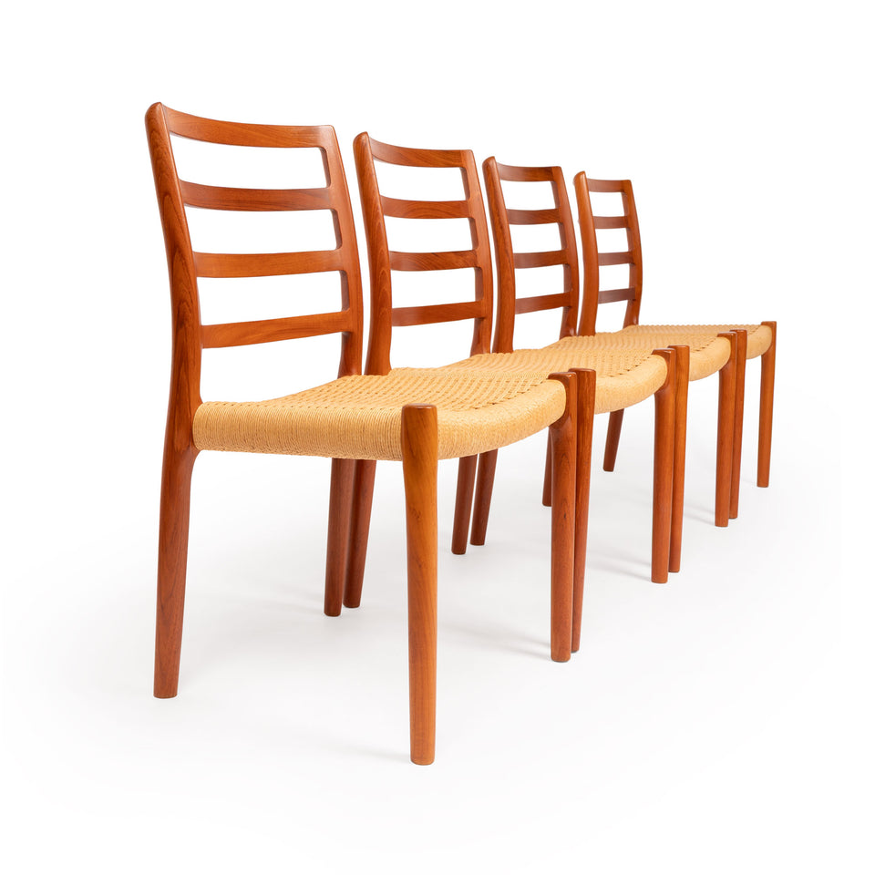 Vintage Niels Otto Møller Model 85 Teak Dining Chairs in Danish Papercord