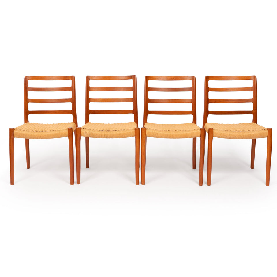 Vintage Niels Otto Møller Model 85 Teak Dining Chairs in Danish Papercord