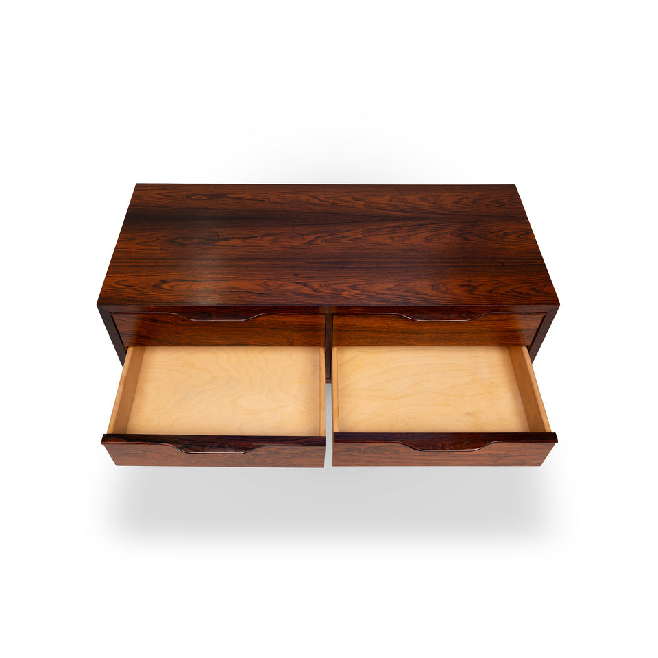 1960s Vintage Danish Mid-Century Rosewood 4-Drawer Nightstand / Accent Table