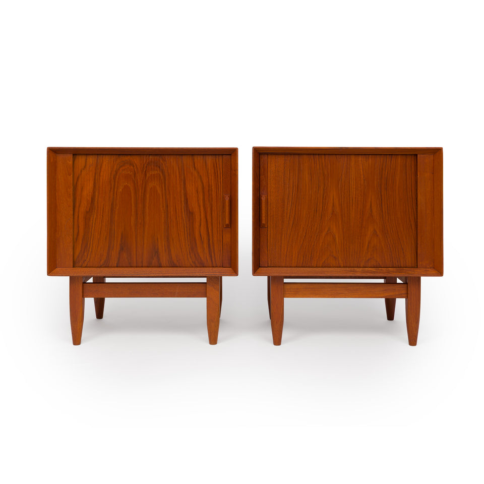 Vintage 1960s Danish Mid Century Svend Åge Madsen Teak Tambour Door Nightstands - Pair