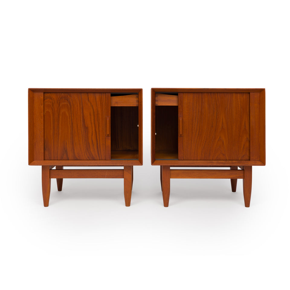 Vintage 1960s Danish Mid Century Svend Åge Madsen Teak Tambour Door Nightstands - Pair