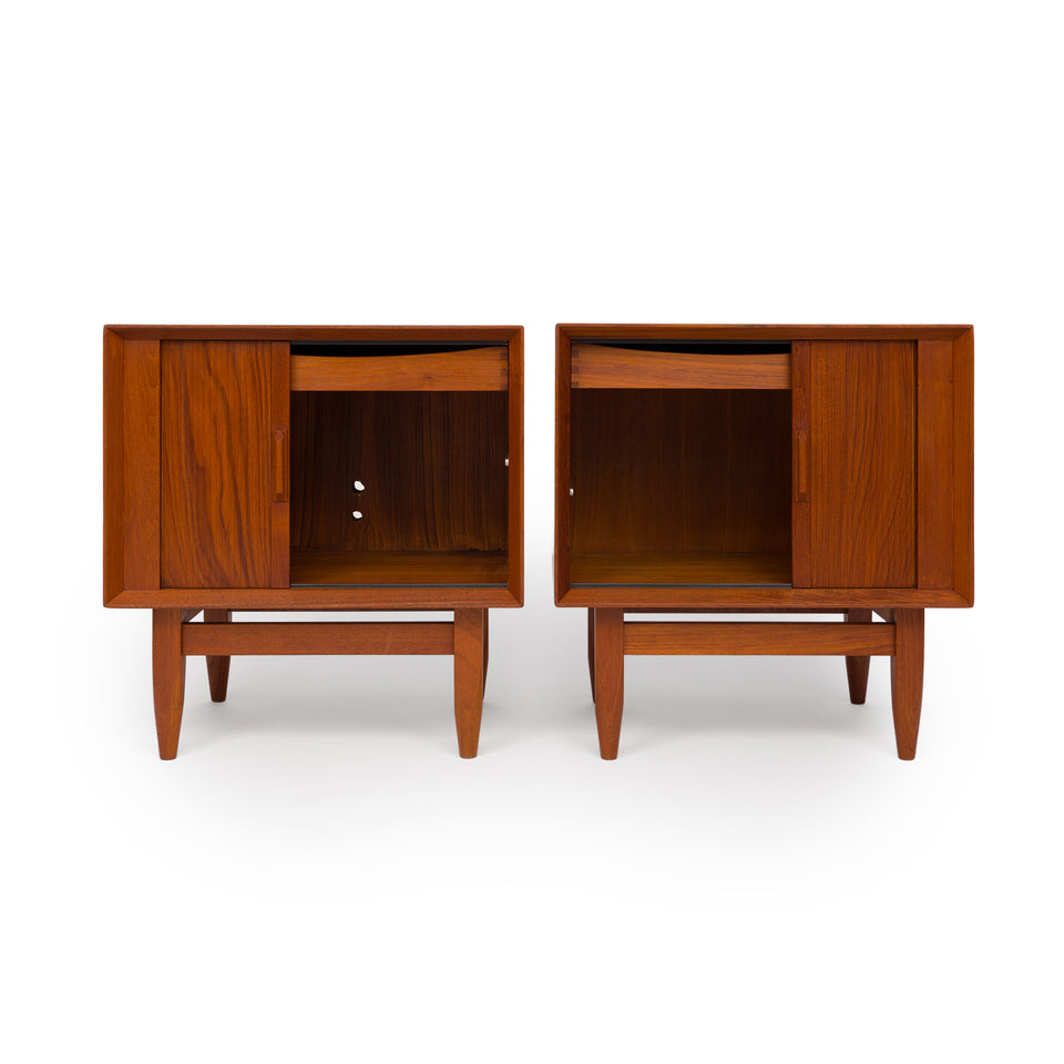 Vintage 1960s Danish Mid Century Svend Åge Madsen Teak Tambour Door Nightstands - Pair