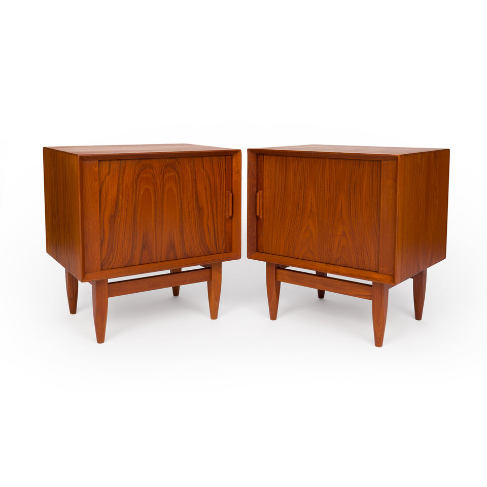 Vintage 1960s Danish Mid Century Svend Åge Madsen Teak Tambour Door Nightstands - Pair