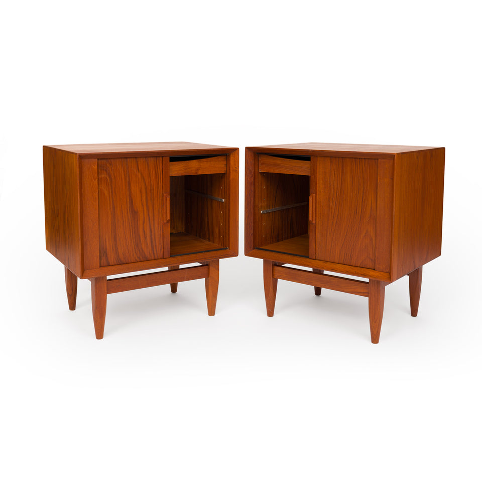 Vintage 1960s Danish Mid Century Svend Åge Madsen Teak Tambour Door Nightstands - Pair