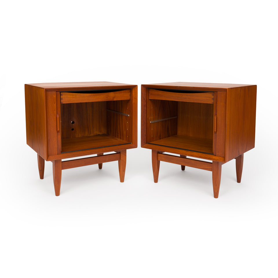 Vintage 1960s Danish Mid Century Svend Åge Madsen Teak Tambour Door Nightstands - Pair