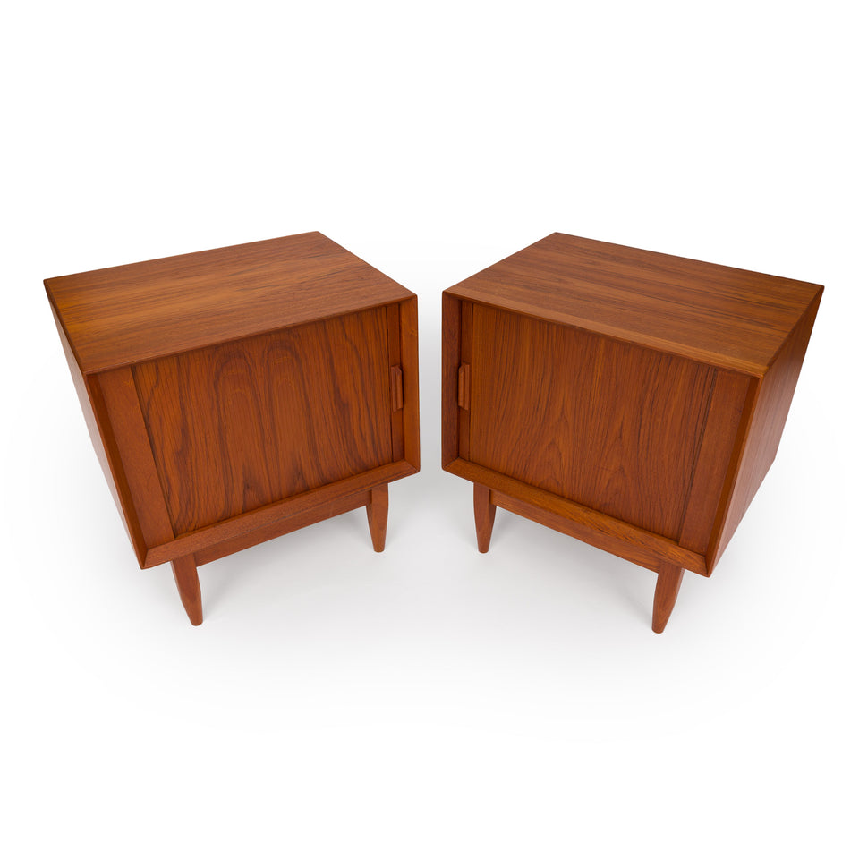 Vintage 1960s Danish Mid Century Svend Åge Madsen Teak Tambour Door Nightstands - Pair