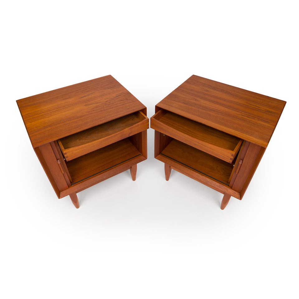 Vintage 1960s Danish Mid Century Svend Åge Madsen Teak Tambour Door Nightstands - Pair
