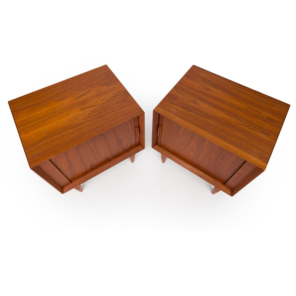 Vintage 1960s Danish Mid Century Svend Åge Madsen Teak Tambour Door Nightstands - Pair