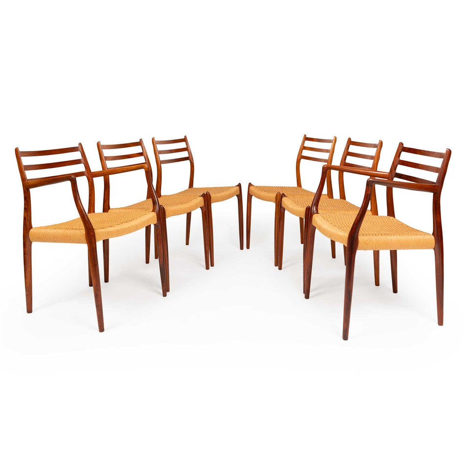 Vintage Niels Otto Møller Model 78 & 62 Dining Chairs – Rosewood Danish Cord Set of 8