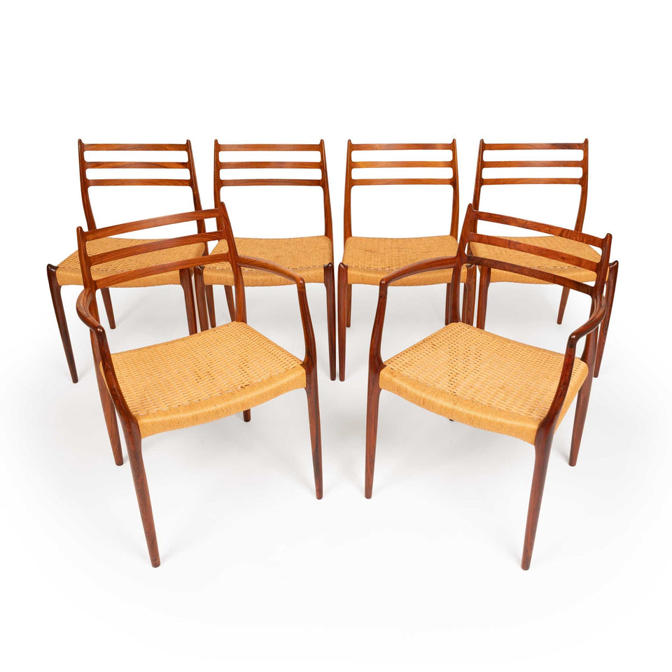 Vintage Niels Otto Møller Model 78 & 62 Dining Chairs – Rosewood Danish Cord Set of 8