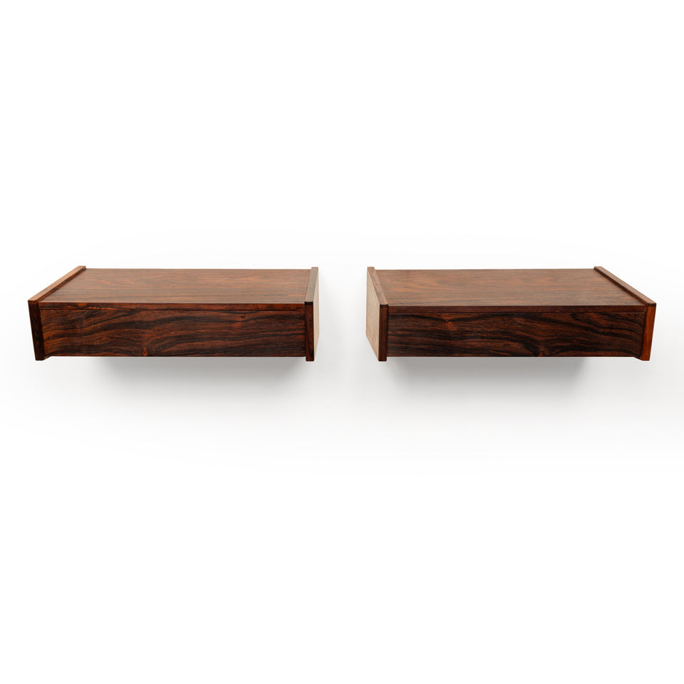 Vintage Danish Mid Century Rosewood Floating Nightstands—Pair