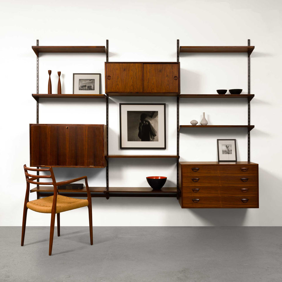 SOLD—Vintage Kai Kristiansen's FM Reolsystem Shelving System w/ Bar in Rosewood 1960s
