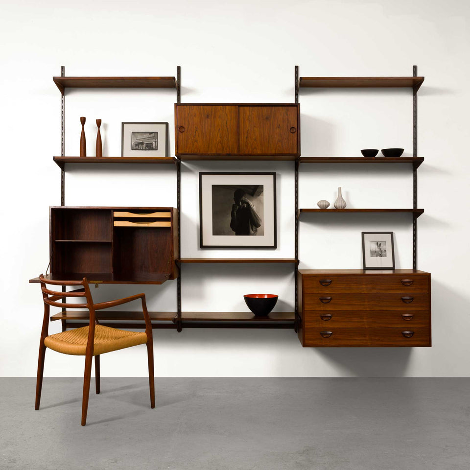 SOLD—Vintage Kai Kristiansen's FM Reolsystem Shelving System w/ Bar in Rosewood 1960s